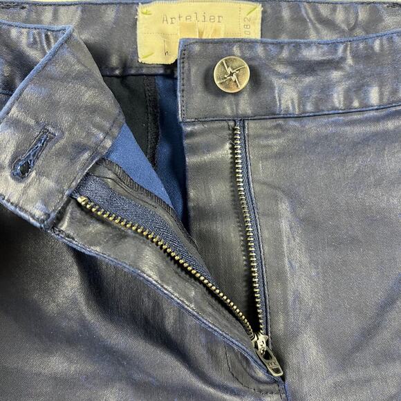 Nicole Miller Artelier Coated Navy Blue Skinny Jeans Zipper Ankle Size 6 - Picture 5 of 13